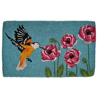 HomeRoots 18" X 30" Blue Orange and Green Coir Hummingbird Outdoor Door Mat