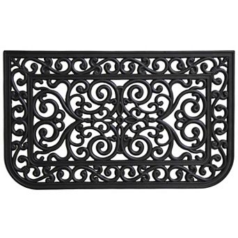 HomeRoots 18" X 30" Black Rubber Scrollwork Outdoor Door Mat