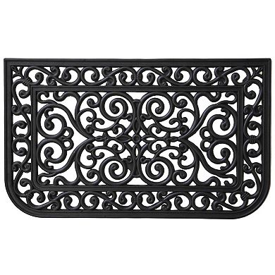 HomeRoots 18" X 30" Black Rubber Scrollwork Outdoor Door Mat