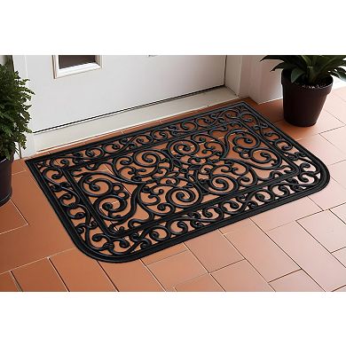 HomeRoots 18" X 30" Black Rubber Scrollwork Outdoor Door Mat