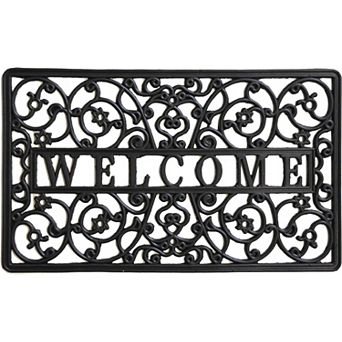 HomeRoots 18" X 30" Black Rubber Scrollwork Welcome Outdoor Door Mat