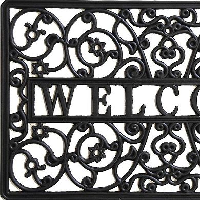 HomeRoots 18" X 30" Black Rubber Scrollwork Welcome Outdoor Door Mat