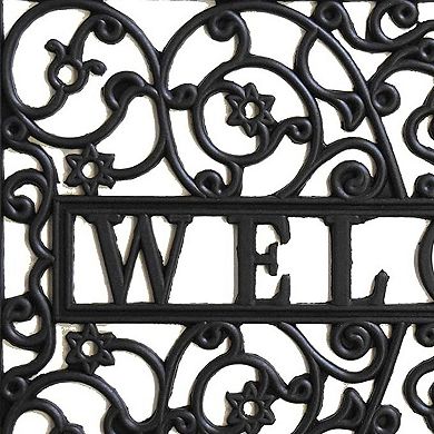 HomeRoots 18" X 30" Black Rubber Scrollwork Welcome Outdoor Door Mat