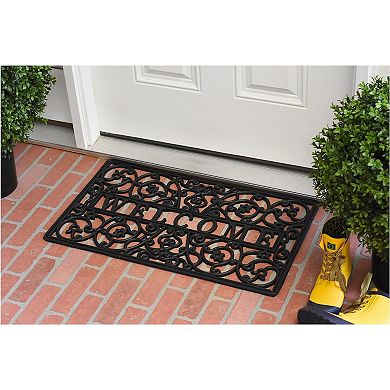 HomeRoots 18" X 30" Black Rubber Scrollwork Welcome Outdoor Door Mat