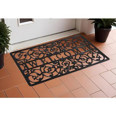 HomeRoots 18" X 30" Black Rubber Scrollwork Welcome Outdoor Door Mat