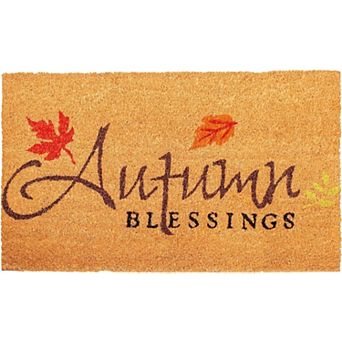 HomeRoots 17" X 29" Natural Black and Orange Coir Autumn Blessings Outdoor Fall Door Mat