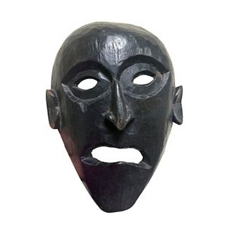 HomeRoots 11" Black Solid Wood Decorative Mask Tabletop Sculpture