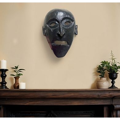 HomeRoots 11" Black Solid Wood Decorative Mask Tabletop Sculpture