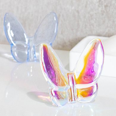 HomeRoots 3" Purple and Orange Crystal Butterfly Figurine Tabletop Sculpture