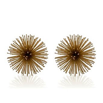 HomeRoots Set of Two Gold Iron Decorative Spiky Sphere Tabletop Sculptures
