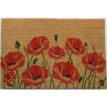 HomeRoots 24" X 36" Brown and Red Coir Floral Outdoor Door Mat