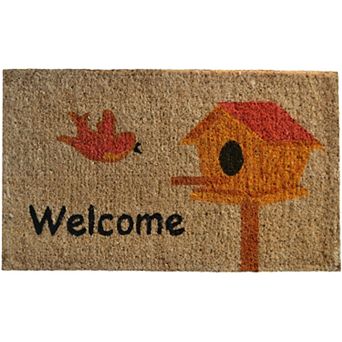 HomeRoots 18" X 30" Beige and Black Coir Bird Welcome Outdoor Door Mat