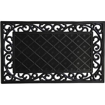 HomeRoots 18" X 30" Black Rubber Geometric Outdoor Door Mat