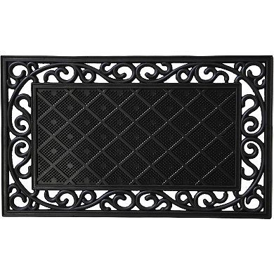 HomeRoots 18" X 30" Black Rubber Geometric Outdoor Door Mat