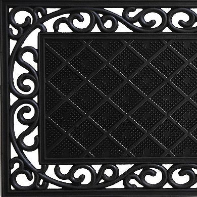 HomeRoots 18" X 30" Black Rubber Geometric Outdoor Door Mat