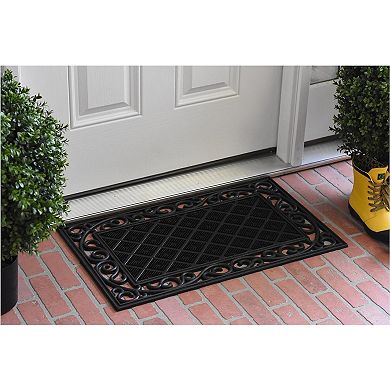 HomeRoots 18" X 30" Black Rubber Geometric Outdoor Door Mat