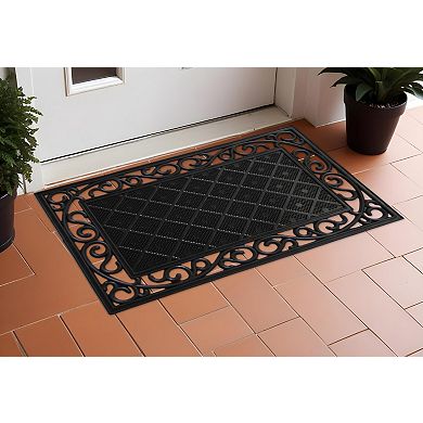 HomeRoots 18" X 30" Black Rubber Geometric Outdoor Door Mat