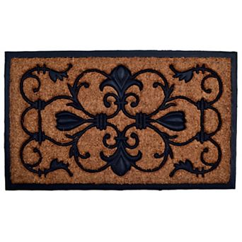 HomeRoots 18" X 30" Beige and Black Rubber and Coir Outdoor Door Mat