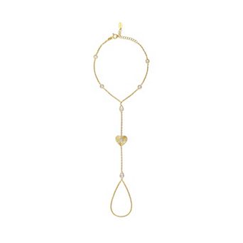 SHYMI Fluted Heart Hand Chain — .925 Silver, 14K Gold-Plated, CZ