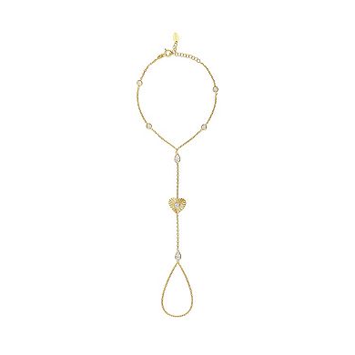SHYMI Fluted Heart Hand Chain — .925 Silver, 14K Gold-Plated, CZ
