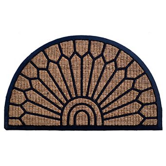 HomeRoots 18" X 30" Brown and Black Rubber Geometric Outdoor Semi Circle Door Mat