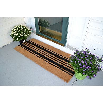 HomeRoots 24" X 60" Brown and Black Coir Striped Outdoor Door Mat