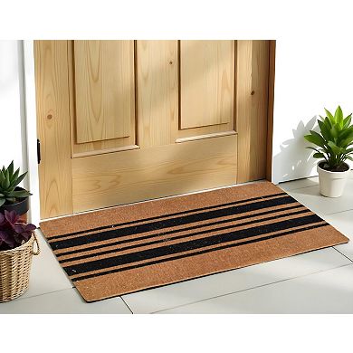 HomeRoots 24" X 60" Brown and Black Coir Striped Outdoor Door Mat