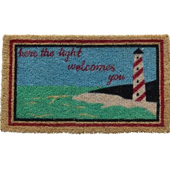 HomeRoots 18" X 30" Brown Coir Lighthouse Here The Light Welcomes You Outdoor Door Mat