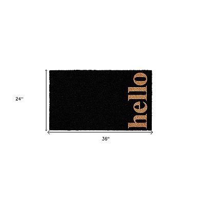HomeRoots 24" X 36" Black and Natural Coir Hello Outdoor Door Mat