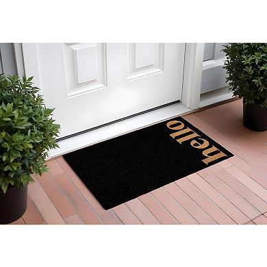HomeRoots 24" X 36" Black and Natural Coir Hello Outdoor Door Mat