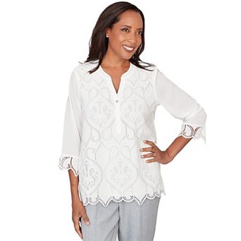 Women's Alfred Dunner Lace Cutout Front Henley Top