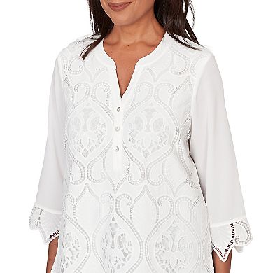 Women's Alfred Dunner Lace Cutout Front Henley Top