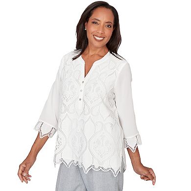 Women's Alfred Dunner Lace Cutout Front Henley Top