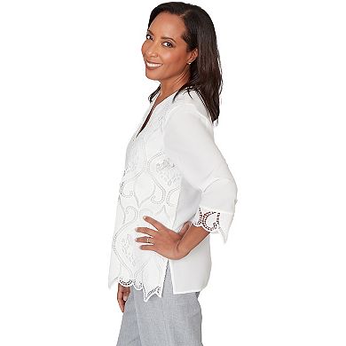 Women's Alfred Dunner Lace Cutout Front Henley Top