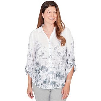Women's Alfred Dunner Collared Watercolor Print Button-Front Top