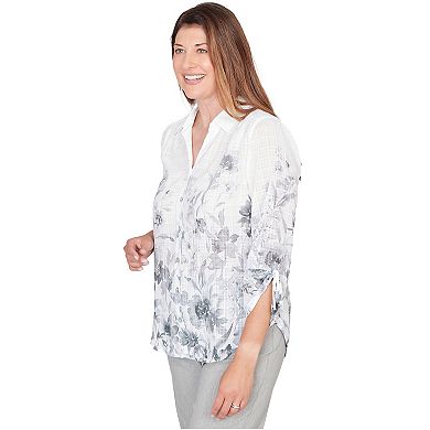 Women's Alfred Dunner Collared Watercolor Print Button-Front Top