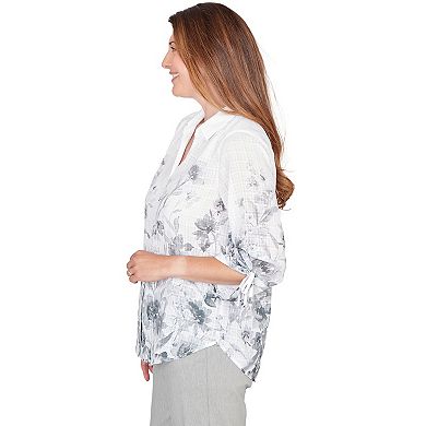 Women's Alfred Dunner Collared Watercolor Print Button-Front Top