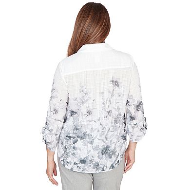 Women's Alfred Dunner Collared Watercolor Print Button-Front Top