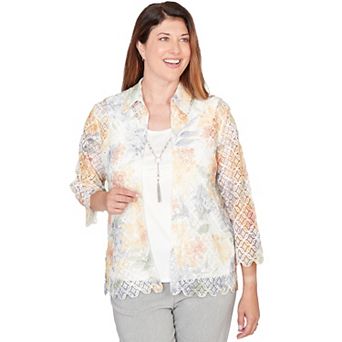 Women's Alfred Dunner Lace Floral Two-in-One Top with Necklace