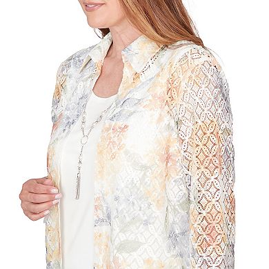 Women's Alfred Dunner Lace Floral Two-in-One Top with Necklace