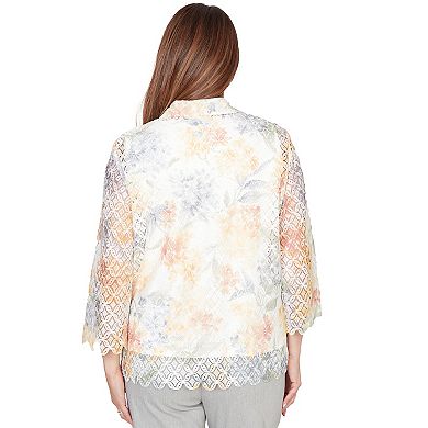 Women's Alfred Dunner Lace Floral Two-in-One Top with Necklace
