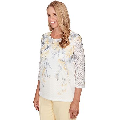 Women's Alfred Dunner Textured Floral Crew Neck Top