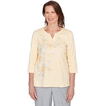 Women's Alfred Dunner Asymmetrical Floral Embroidered Textured Top