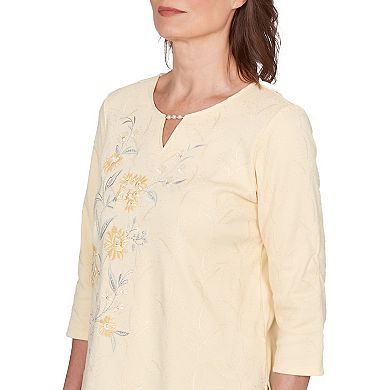 Women's Alfred Dunner Asymmetrical Floral Embroidered Textured Top