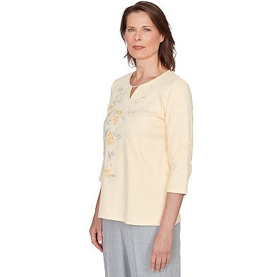 Women's Alfred Dunner Asymmetrical Floral Embroidered Textured Top