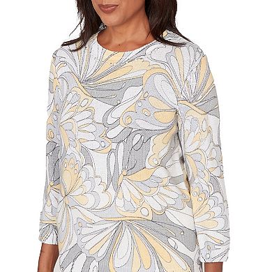 Women's Alfred Dunner Abstract Butterfly Ribbed Crewneck Sweater