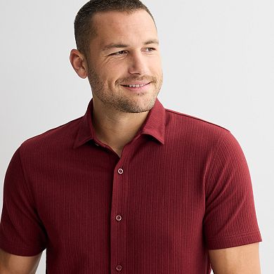 Men's Apt. 9® Short Sleeve Knit Textured Button-Down Shirt