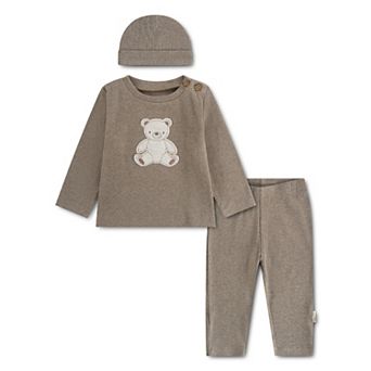 Newborn Baby Huggies® Organic Cotton Blend Bear Long Sleeve Top Pants & Hat 3 pc Set