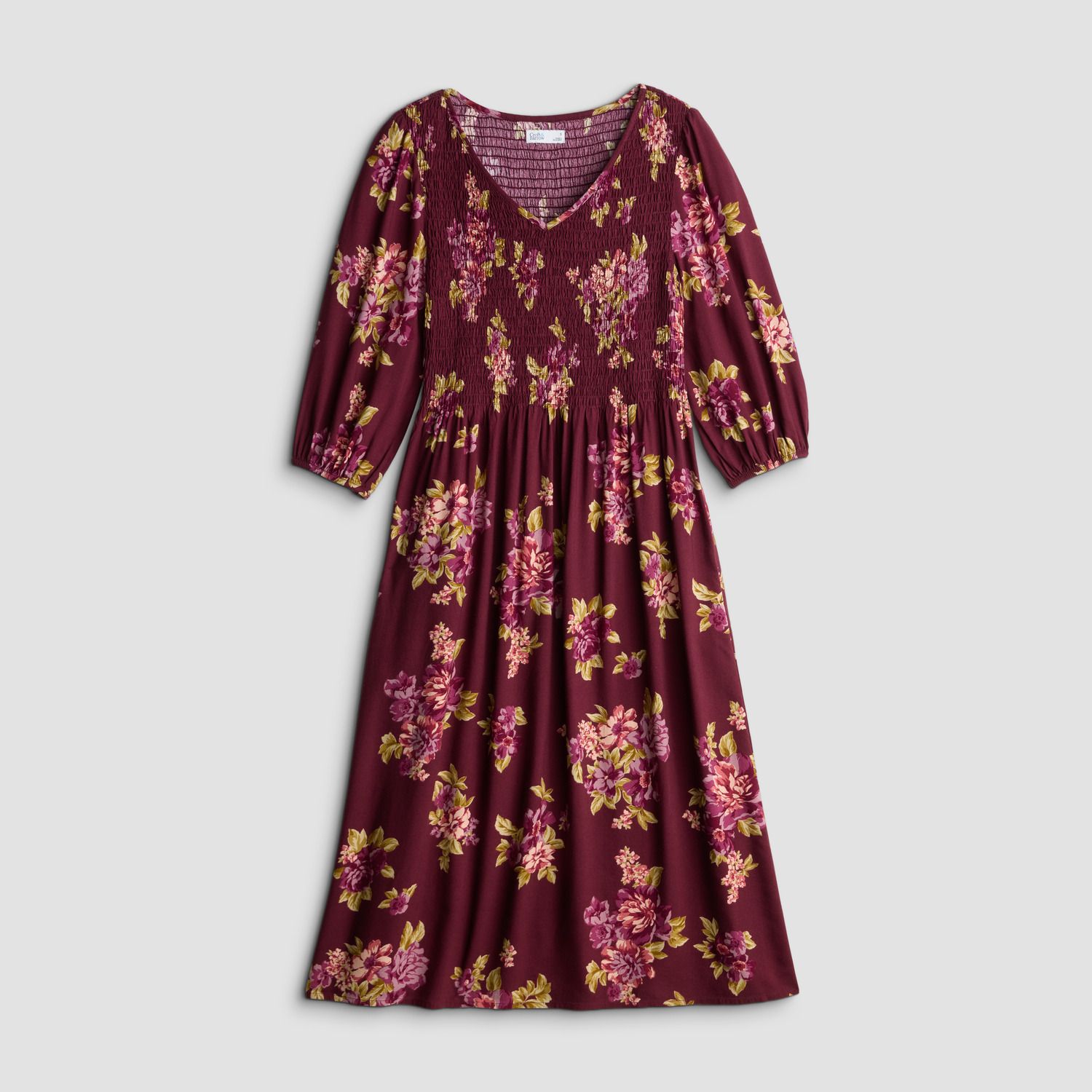 Женское платье Croft & Barrow 3/4 Sleeve Smocked, цвет: Ягодный — фото 5