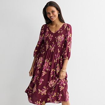 Women's Croft & Barrow® 3/4 Sleeve Smocked Dress